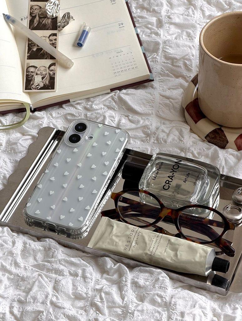 White Ditsy Hearts Holo Shock iPhone Case Phone Cases Skinnydip London