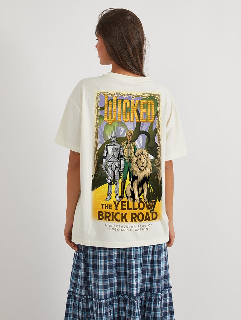 Wicked x Skinnydip Yellow Brick Road Poster T-Shirt In White | Wicked ...