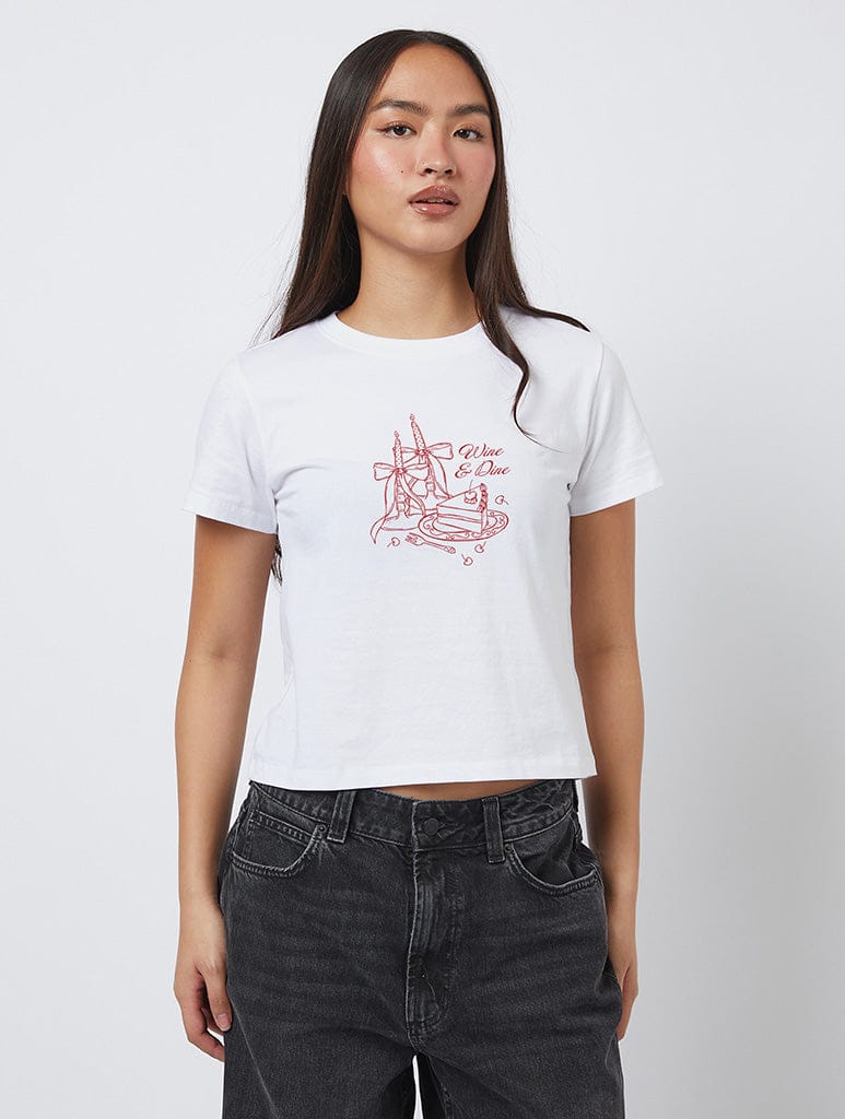 Wine And Dine Baby T-Shirt In White Tops & T-Shirts Skinnydip London