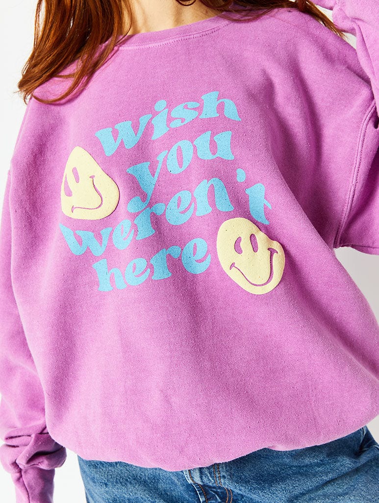 Wish You Weren't Here Oversized Sweatshirt in Pink Hoodies & Sweatshirts Skinnydip London
