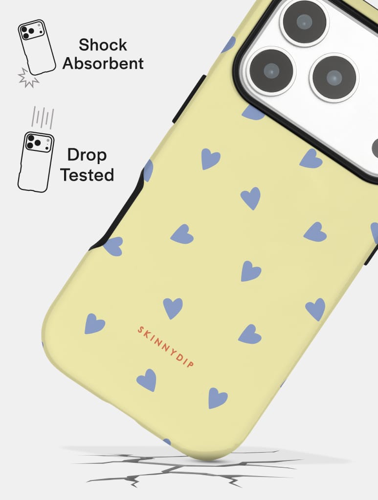 Yellow and Blue Ditsy Hearts Ultra Protective iPhone Case Phone Cases Skinnydip London