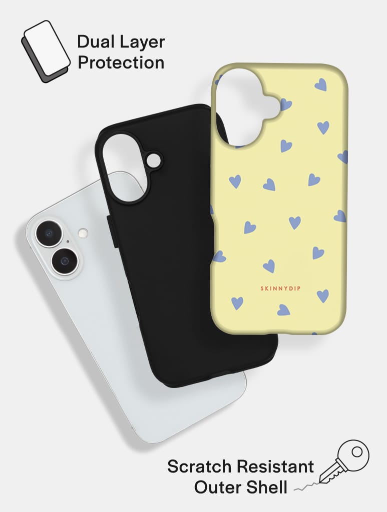 Yellow and Blue Ditsy Hearts Ultra Protective iPhone Case Phone Cases Skinnydip London
