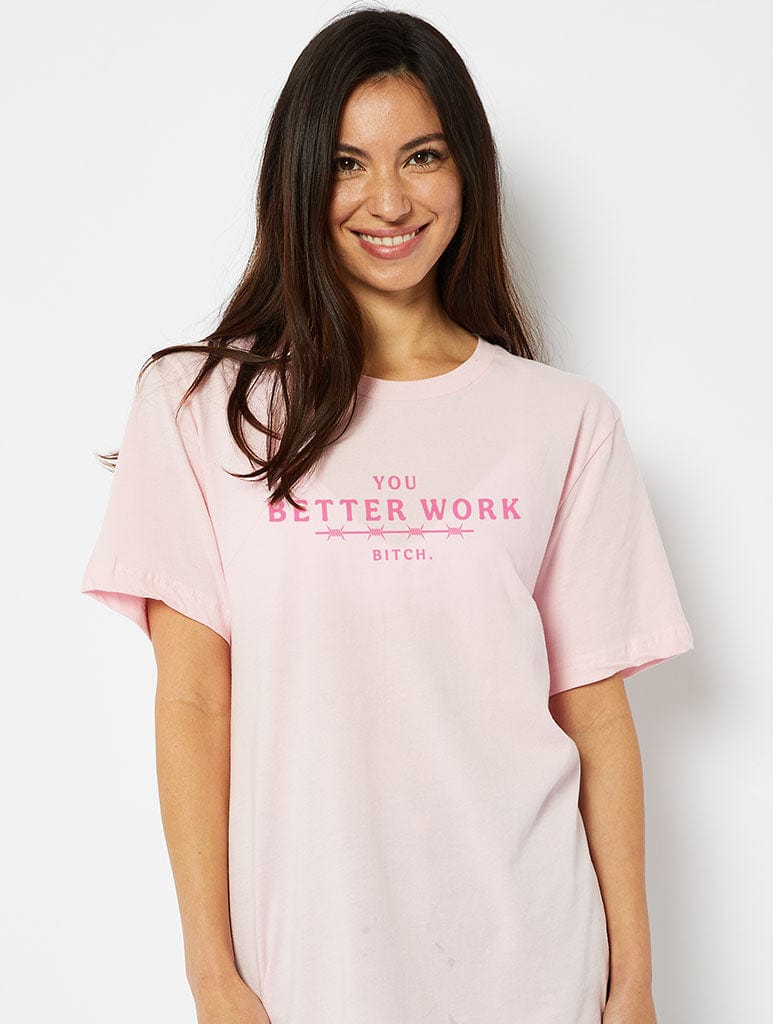 You Better Work T-Shirt in Pink Tops & T-Shirts Skinnydip London