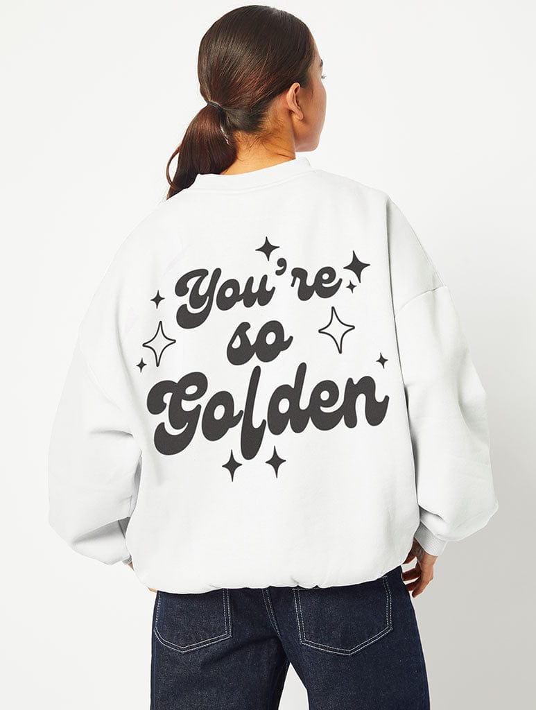You're So Golden Sweatshirt in White Hoodies & Sweatshirts Skinnydip London