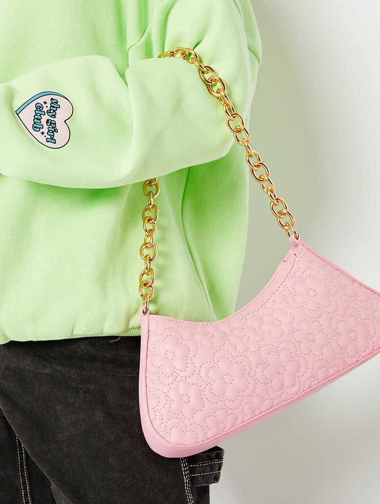 Zoe Pink Flower Quilt Chain Shoulder Bag Bags Skinnydip London