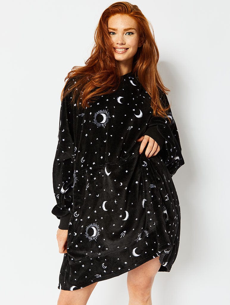 Black Celestial Pom Pom Blanket Hoodie Lingerie & Nightwear Skinnydip London