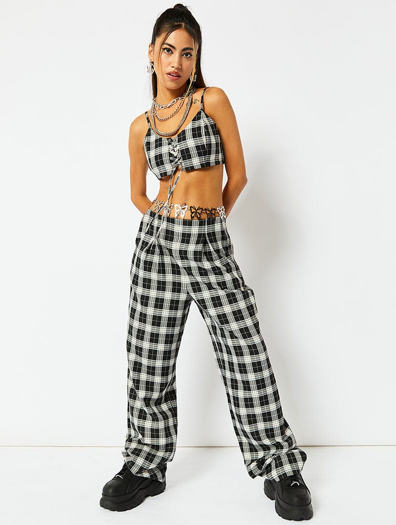 Check Wide Leg Trousers With Heart Pockets Bottoms Skinnydip London