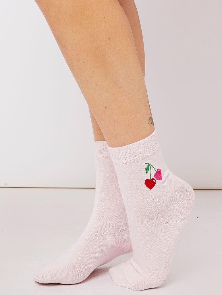Cherry Heart Embroidered Socks Lingerie & Nightwear Skinnydip London