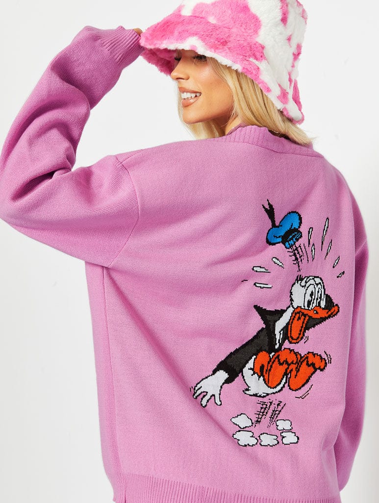 Disney x Skinnydip Donald Duck Pink Knit Cardigan Jumpers & Cardigans Skinnydip