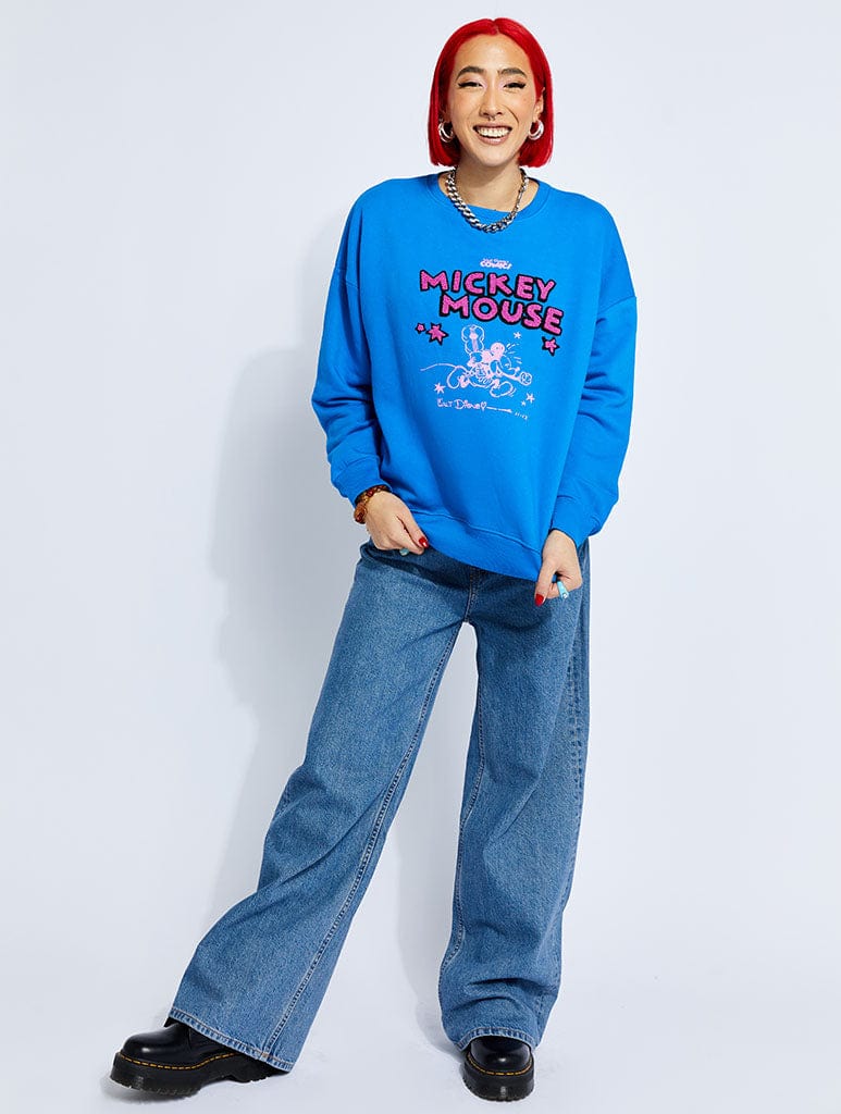Disney x Skinnydip Mickey Mouse Blue Graphic Panelled Sweatshirt Hoodies & Sweatshirts Skinnydip