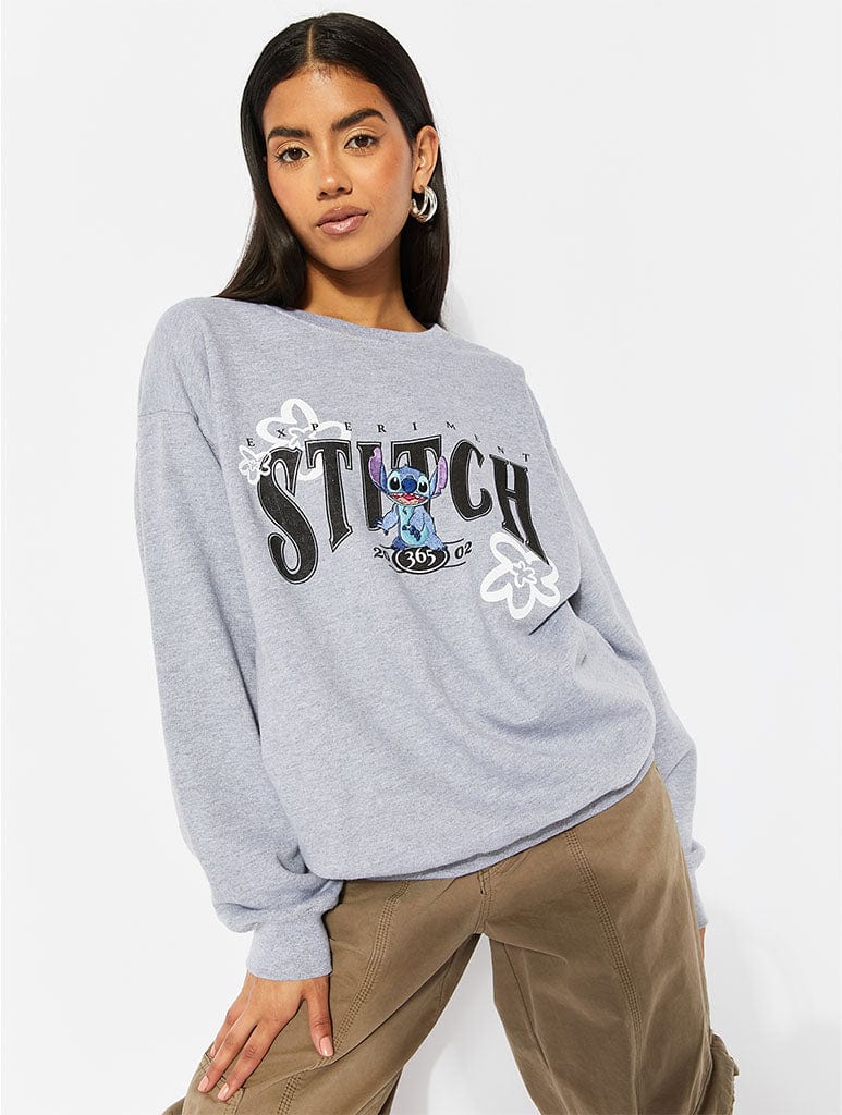 Disney x Skinnydip Stitch Experiment Grey Logo Sweater Hoodies & Sweatshirts Skinnydip