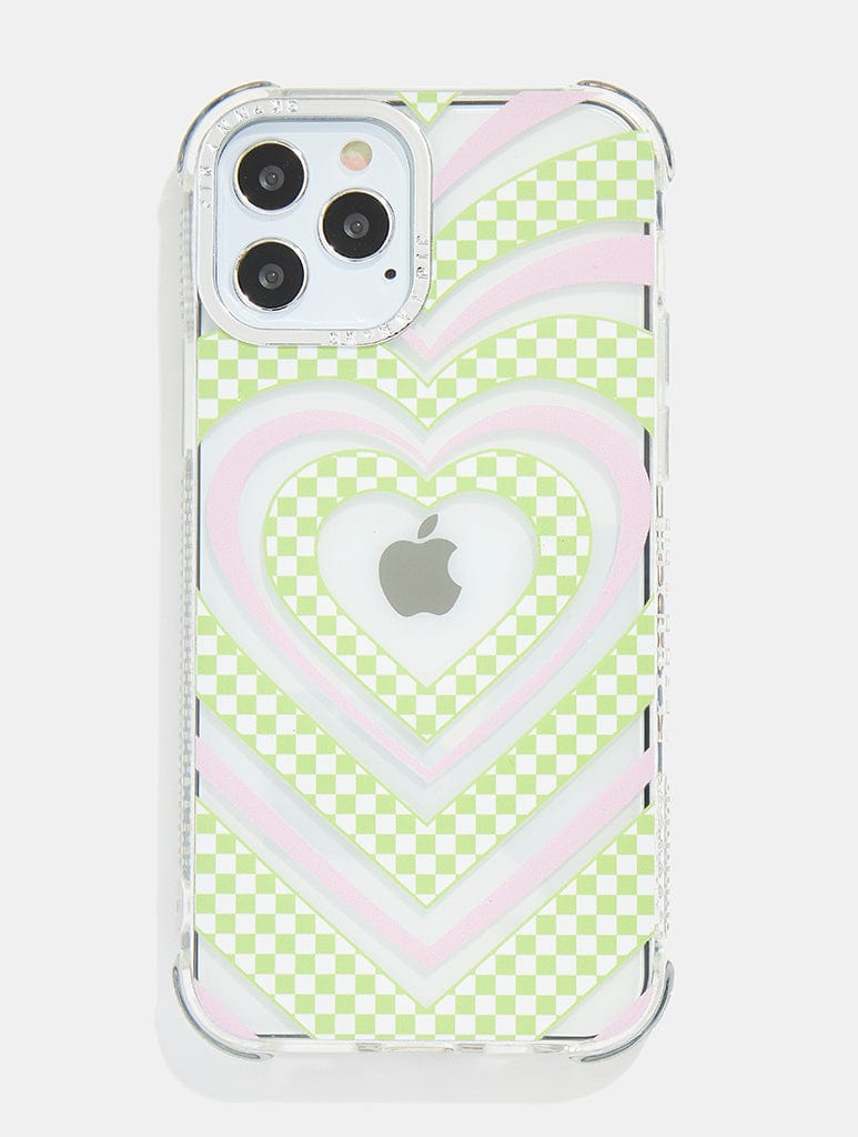 Green And White Checkered Heart Shock iPhone Case Phone Cases Skinnydip