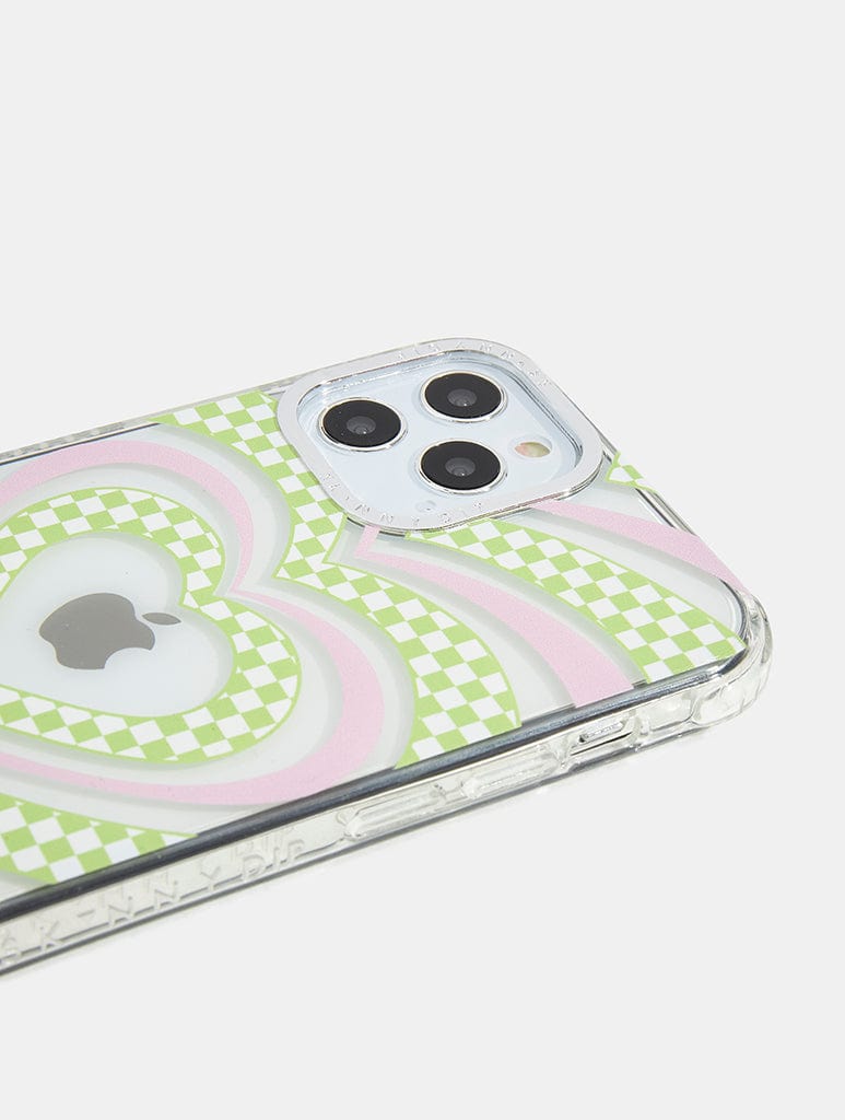 Green And White Checkered Heart Shock iPhone Case Phone Cases Skinnydip