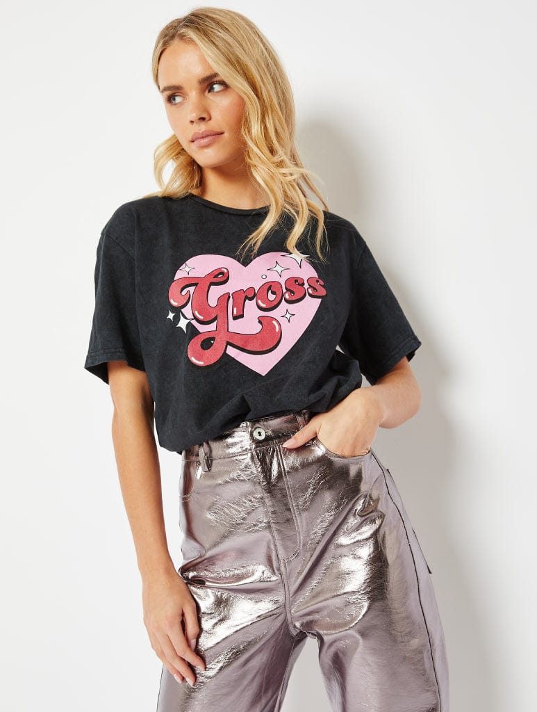 Gross Graphic Oversized Acid Wash T-Shirt Tops & T-Shirts Skinnydip London