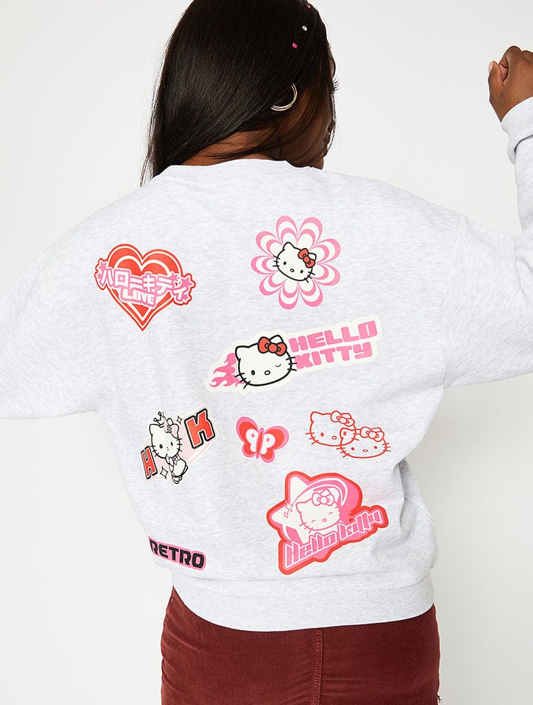 Hello Kitty x Skinnydip Grey Retro Sticker Sweatshirt Hoodies & Sweatshirts Skinnydip