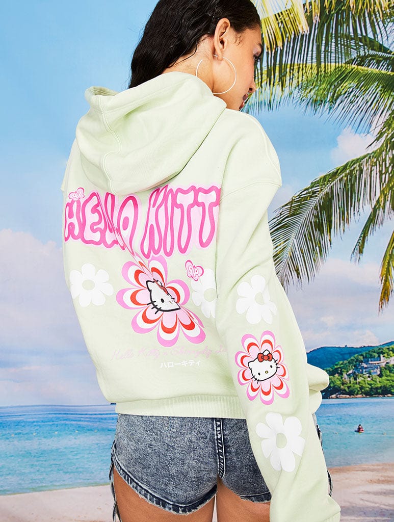 Hello Kitty x Skinnydip Warped Flower Green Hoodie Tops & T-Shirts Skinnydip