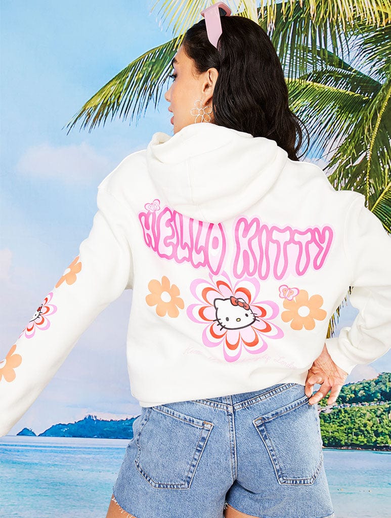 Hello Kitty x Skinnydip Warped Flower White Hoodie Tops & T-Shirts Skinnydip