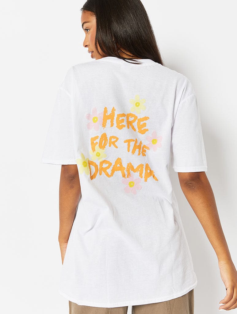 Here For The Drama Slogan White T-shirt Tops & T-Shirts Skinnydip