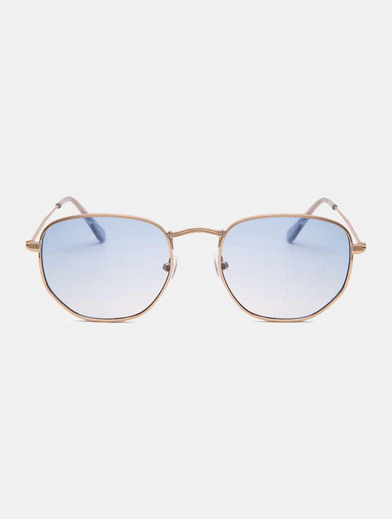 Jeepers Peepers Gold Hexagon Frame And Blue Lenses Sunglasses Jeepers Peepers