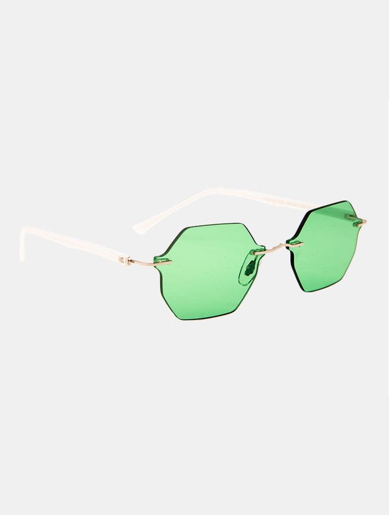 Jeepers Peepers Rimless Hexagon Frame With Green Lenses Sunglasses Jeepers Peepers