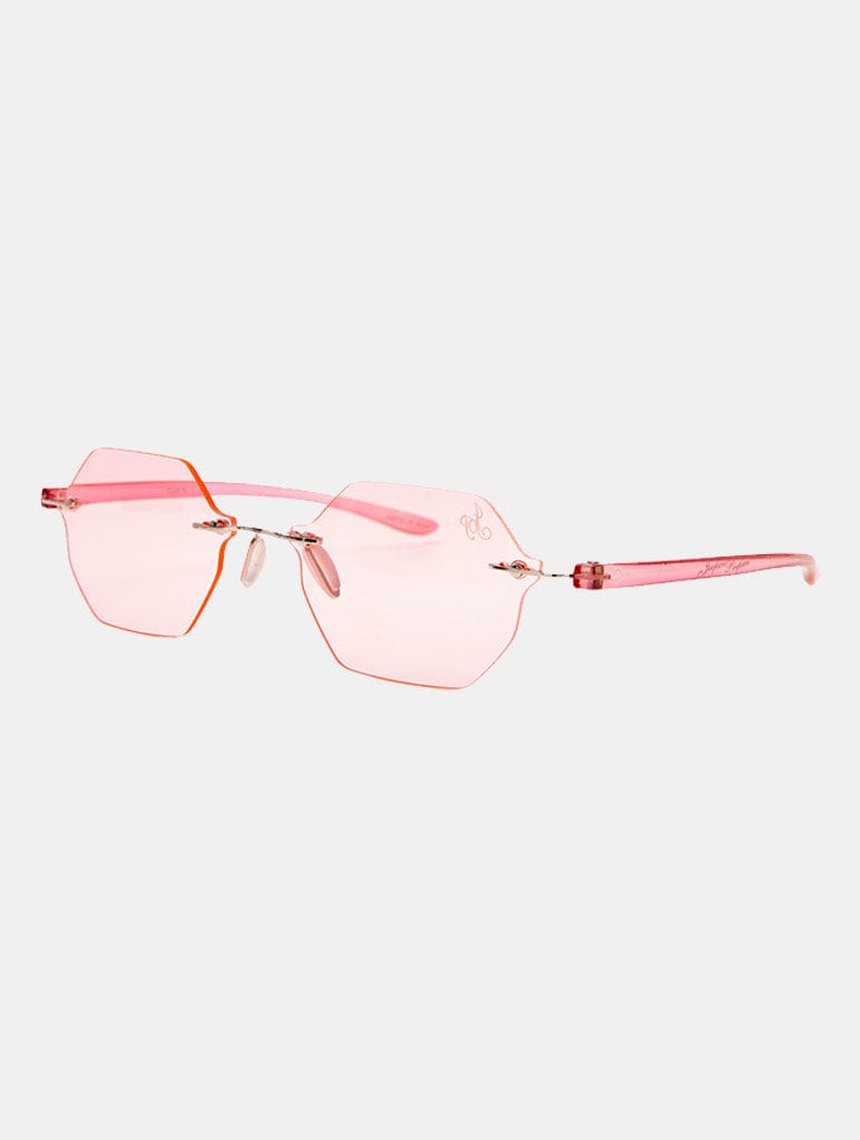 Jeepers Peepers Rimless Hexagon Frame With Pink Lenses Sunglasses Jeepers Peepers