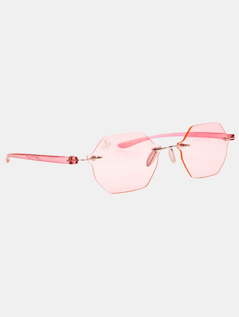 Jeepers Peepers Rimless Hexagon Frame With Pink Lenses Sunglasses Jeepers Peepers