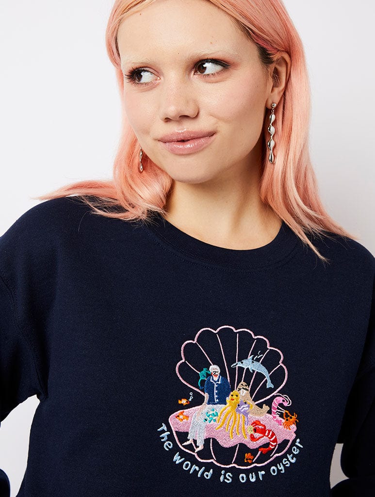 Limpet The World Is Our Oyster David Attenborough Sweatshirt Navy Hoodies & Sweatshirts Limpet