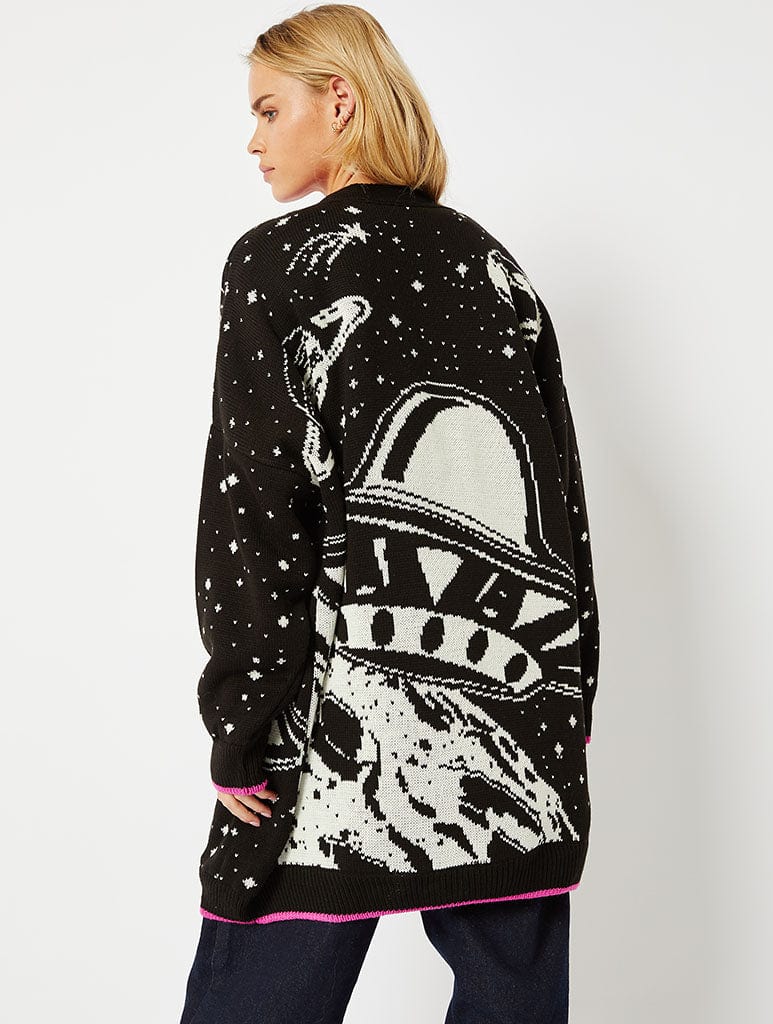 Longline Knitted Cardigan in Monochrome Galactic Print Jumpers & Cardigans Skinnydip London