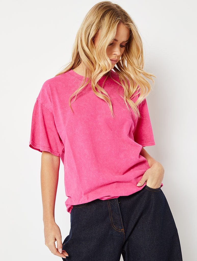 On My Way Graphic Oversized T-Shirt In Pink Tops & T-Shirts Skinnydip London