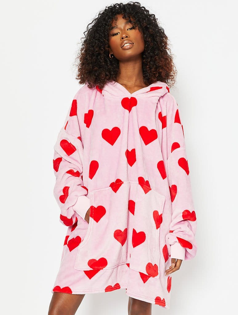 Pink Heart Blanket Hoodie Lingerie & Nightwear Skinnydip