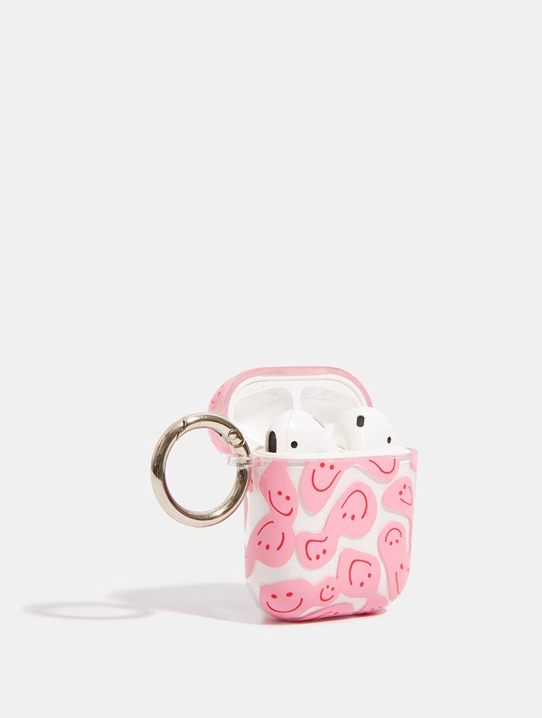 Pink Warped Happy Face AirPods Case AirPods Cases Skinnydip London