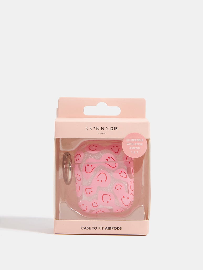 Pink Warped Happy Face AirPods Case AirPods Cases Skinnydip London