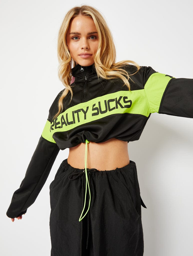 Reality Sucks Half Zip Sweatshirt Co-ord in Black Hoodies & Sweatshirts Skinnydip London