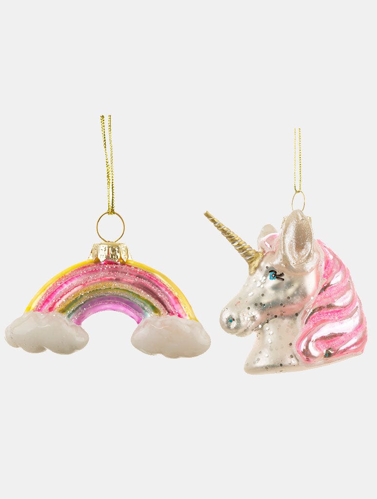 Sass & Belle Rainbow Unicorn Shaped Baubles - Set of 2 Gifting Sass And Belle