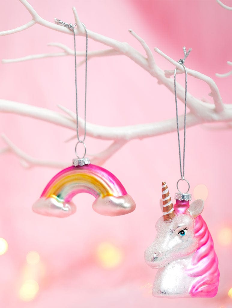 Sass & Belle Rainbow Unicorn Shaped Baubles - Set of 2 Gifting Sass And Belle