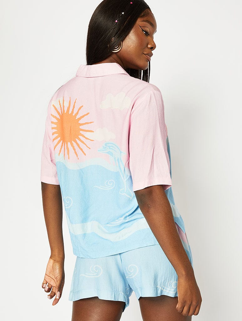 Sunset Dolphin Scene Shirt Tops & T-Shirts Skinnydip
