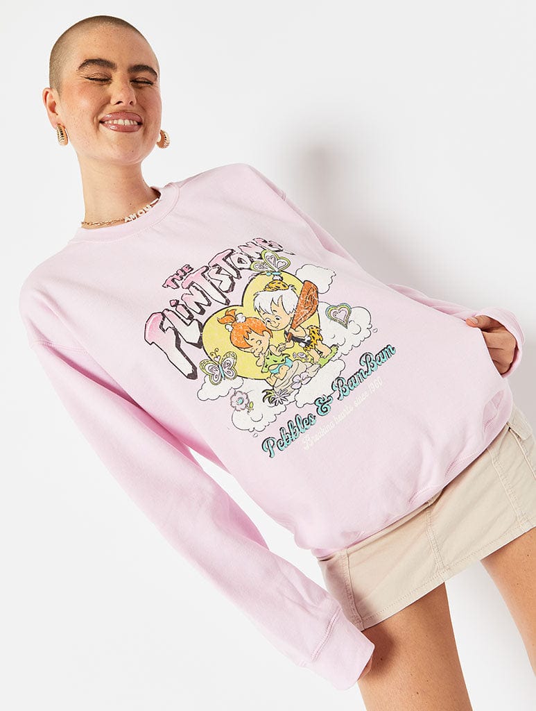 The Flintstones x Skinnydip Pebbles and Bam Bam Pink Sweatshirt Hoodies & Sweatshirts Skinnydip London