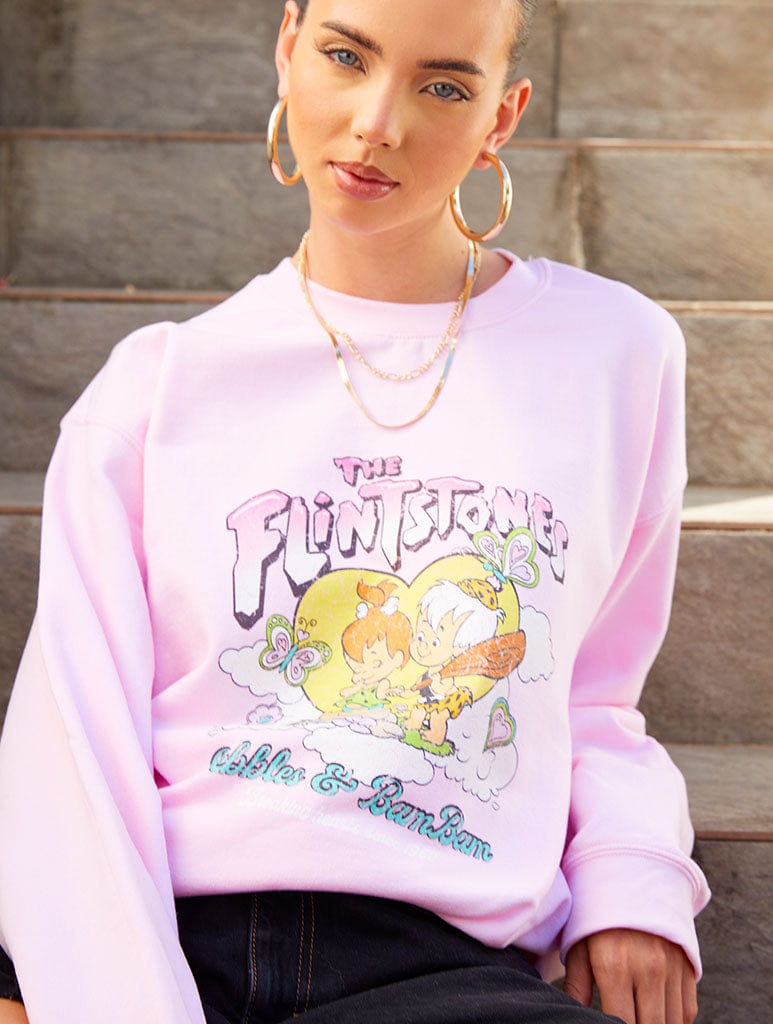 The Flintstones x Skinnydip Pebbles and Bam Bam Pink Sweatshirt Hoodies & Sweatshirts Skinnydip London