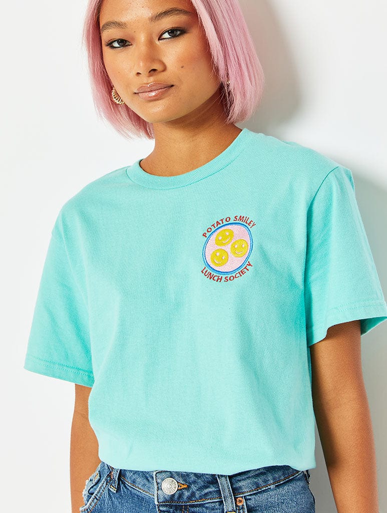 Thread Type Potato Smiley Oversized Embroidered T-shirt Tops & T-Shirts Thread Type